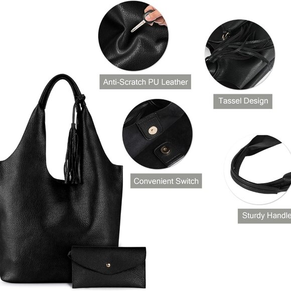 Slouchy Hobo Bags for Women Soft Designer Shoulder Purses Ladies Top Handle Hand - Picture 4 of 6